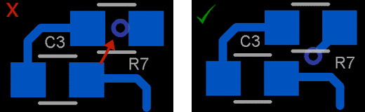Error de vias ubicadas bajo componentes SMT de 2 pines